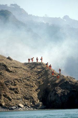 Angel Island, US: Firefighters battle a wildfire in San Francisco Bay