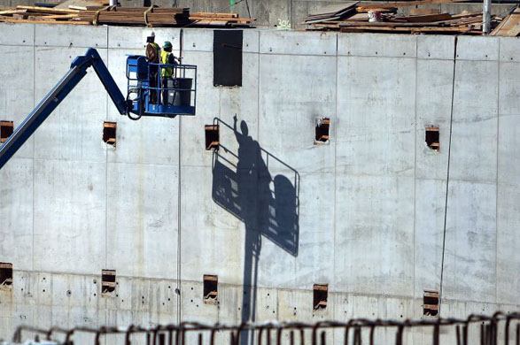 New York, US: Construction continues beside the foundation of the Freedom Tower at the former World Trade Centre site