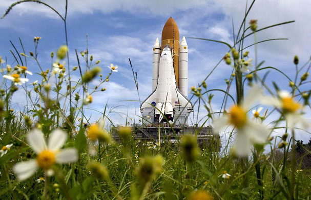 Cape Canaveral, US: The space shuttle Atlantis makes the the three-mile trip from the vehicle assembly building to launch pad 39A at Kennedy Space Centre