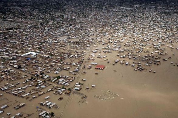 Gonaives, Haiti: An aerial view of floods caused by tropical storm Hanna