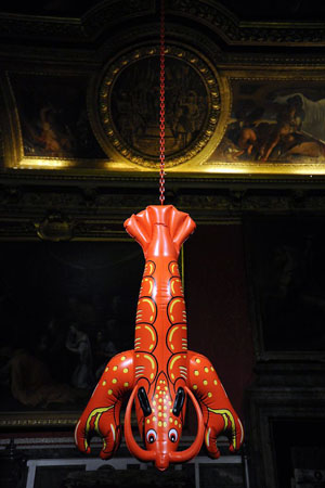 Paris, France: Lobster, a sculpture by Jeff Koons exhibited in the Salon de Mars
