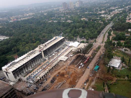 An aerial view from an army helicopter shows the Marriott hotel two days after the bombing