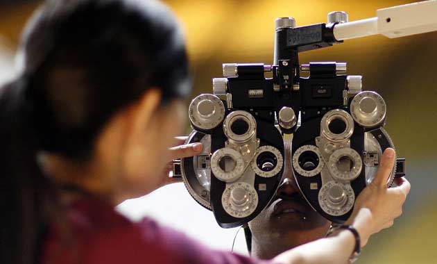 A patient undergoes an eye exam