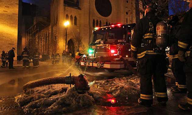 Firefighters at Holy Name cathedral