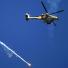 An Israeli Apache helicopter releases a flare inside Gaza Strip