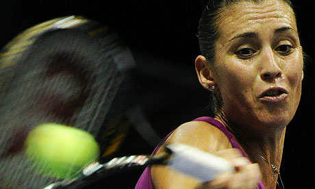 Flavia Pennetta of Italy during her initial Fed Cup defeat of the stricken 