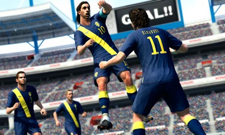 Player celebrate a goal in Pro Evolution Soccer 2012