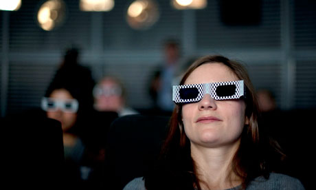 woman wearing 3D glasses 