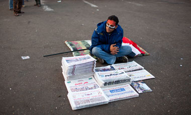 Newspaper seller in Tahrir square