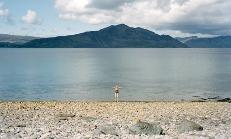 Susie Parr about to swim in a loch on the island of Raasay, Scotland, 2009.  