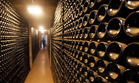 Bottles are seen in the cellar of Chateau Le Puy in Saint Cibard