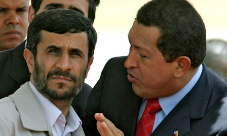 Hugo Chavez talking to Mahmoud Ahmadinejad