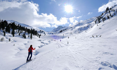 Backcountry skier ascending, Kassianspitze, Sarntal Alps, Trentino-Alto Adige, Suedtirol, Italy