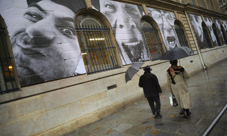 Paris street with giant photographs