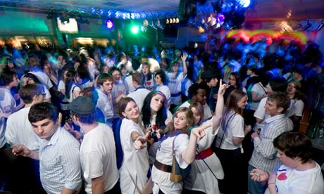 young people partying at the Aberystwyth University Students union I Love Aber party night, Wales UK