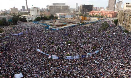 aerial shot of tahrir square full of protesters
