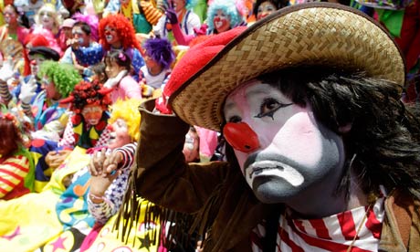 Clowns take part in an annual pilgrimage outside at the Basilica of Guadalupe in Mexico City