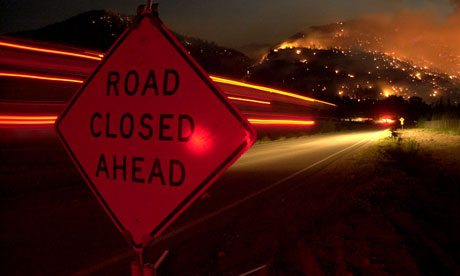 Road closed ahead sign