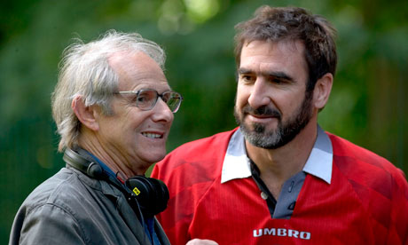 Ken Loach with Eric Cantona during the filming of Looking for Eric (2009).