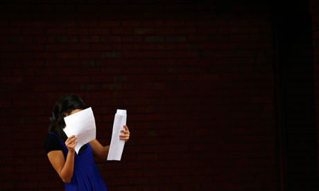girl looks at her A-level exam results