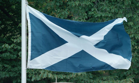 Scottish flag, the Saltire, flying. 