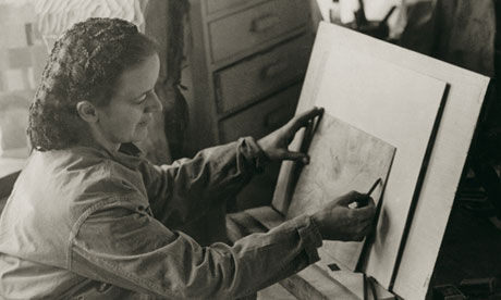 Barbara Hepworth at work on a drawing of an operating theatre, Quartet I (Arthroplasty)