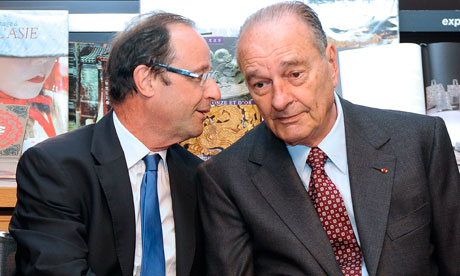 Former French President Jacques Chirac (R) with Francois Hollande
