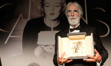 Michael Haneke with the Palme d'Or at the 65th Cannes film festival.