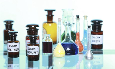 Various medicine glass bottles