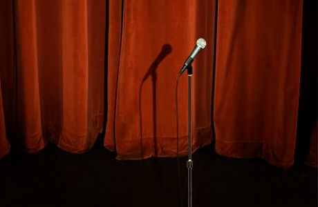 A microphone and curtains