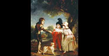 Portrait of Sir Francis Ford's Children Giving a Coin to a Beggar Boy by Sir William Beechey 1753-1839