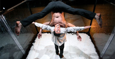 Rauf Yasit (Dionysus) and Tobias Wegner (Pentheus) Cage by Renegade Theatre, Queen Elizabeth Hall