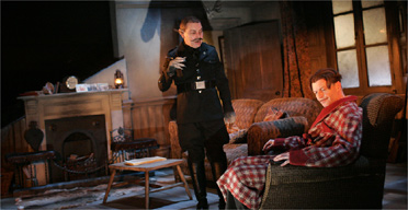 Hugo Speer (Orwell) and Paul Kemp (Rat) in Year of the Rat, West Yorkshire Playhouse