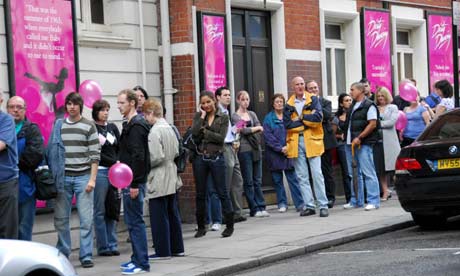 Queue for raffle for free tickets for Dirty Dancing Aldwych Theatre 2006