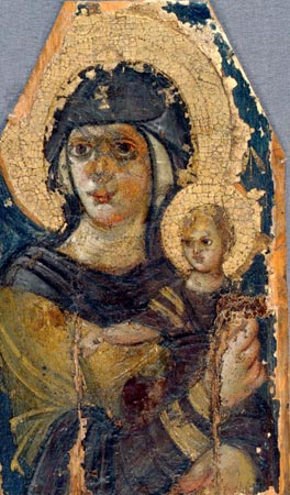 Royal Academy Byzantium exhibition:  Icon with the Virgin and Child, Constantinople, sixth century Encaustic and gold on larch 35.4 x 20.6 cm