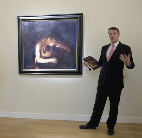 Vampire by Edvard Munch is shown during a press preview October 29, 2008 at Sotheby's in New York