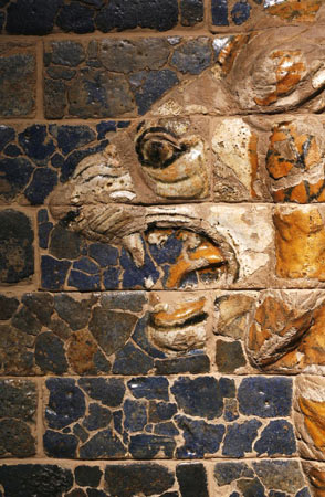  Glazed brick relief showing a lion. Babylon: Myth and Reality exhibition at The British Museum, London