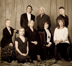 The cast of The Family Reunion at the Donmar: (from left) Anna Cartaret, Hattie Morahan, Paul Shelley, Gemma Jones, William Gaunt, Una Stubbs, Penelope Wilton and Sam West