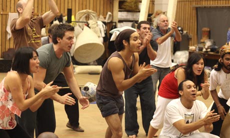 Cast of Nation in rehearsal at the National Theatre