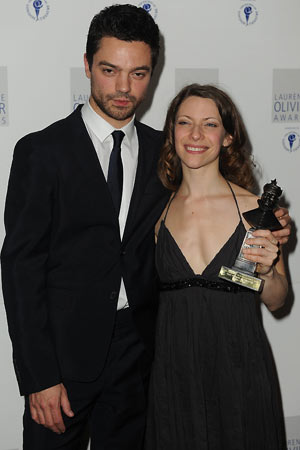 Elena Roger poses with the best actress in a musical Olivier award for Piaf