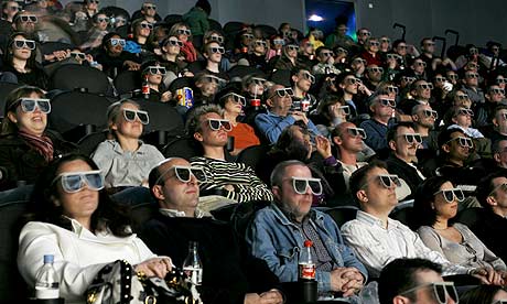 3D glasses worn by cinema audience