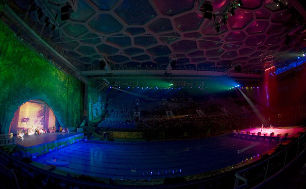 Dancers perform Swan Lake inside the National Aquatics Centre in Beijing