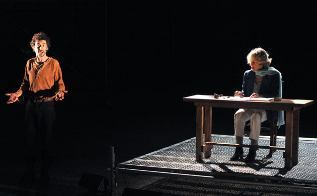 Eric Elmosnino and Jeanne Moreau in The War of the Sons of Light Against the Sons of Darkness