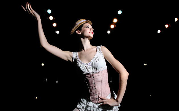 A performer from the English National Ballet School rehearses for a show at Peacock theatre