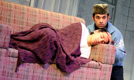 Alexander Andreou as Riaz and Jonathan Bonnici as Shahid in The Black Album at the Cottesloe theatre