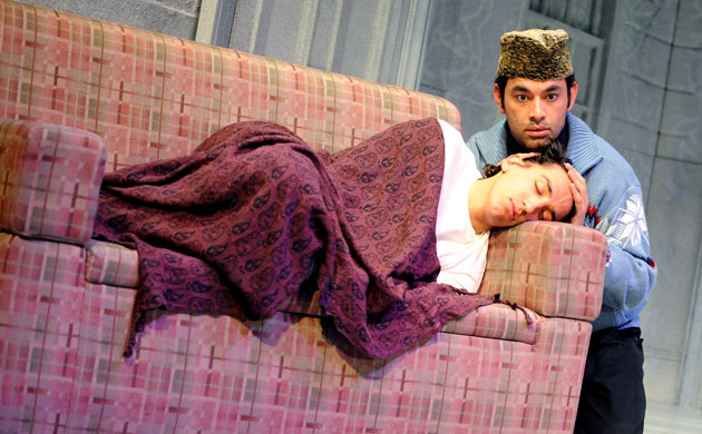 Alexander Andreou as Riaz and Jonathan Bonnici as Shahid in The Black Album at the Cottesloe theatre