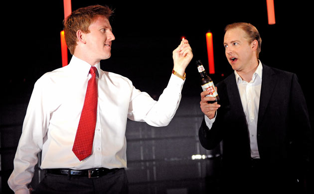 Tom Goodman-Hill and Samuel West in Enron at the Minerva theatre in Chichester