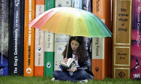 Teenage Girl Reading at Hay-on-Wye Book Festival