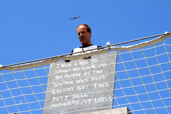 Plinthwatch on Flickr: Plinther with a sign: They don't sell muskets in Lidl's