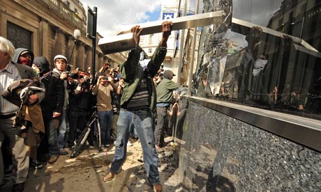 Protestors storm the Royal Bank of Scotland during the G20 protests in London
